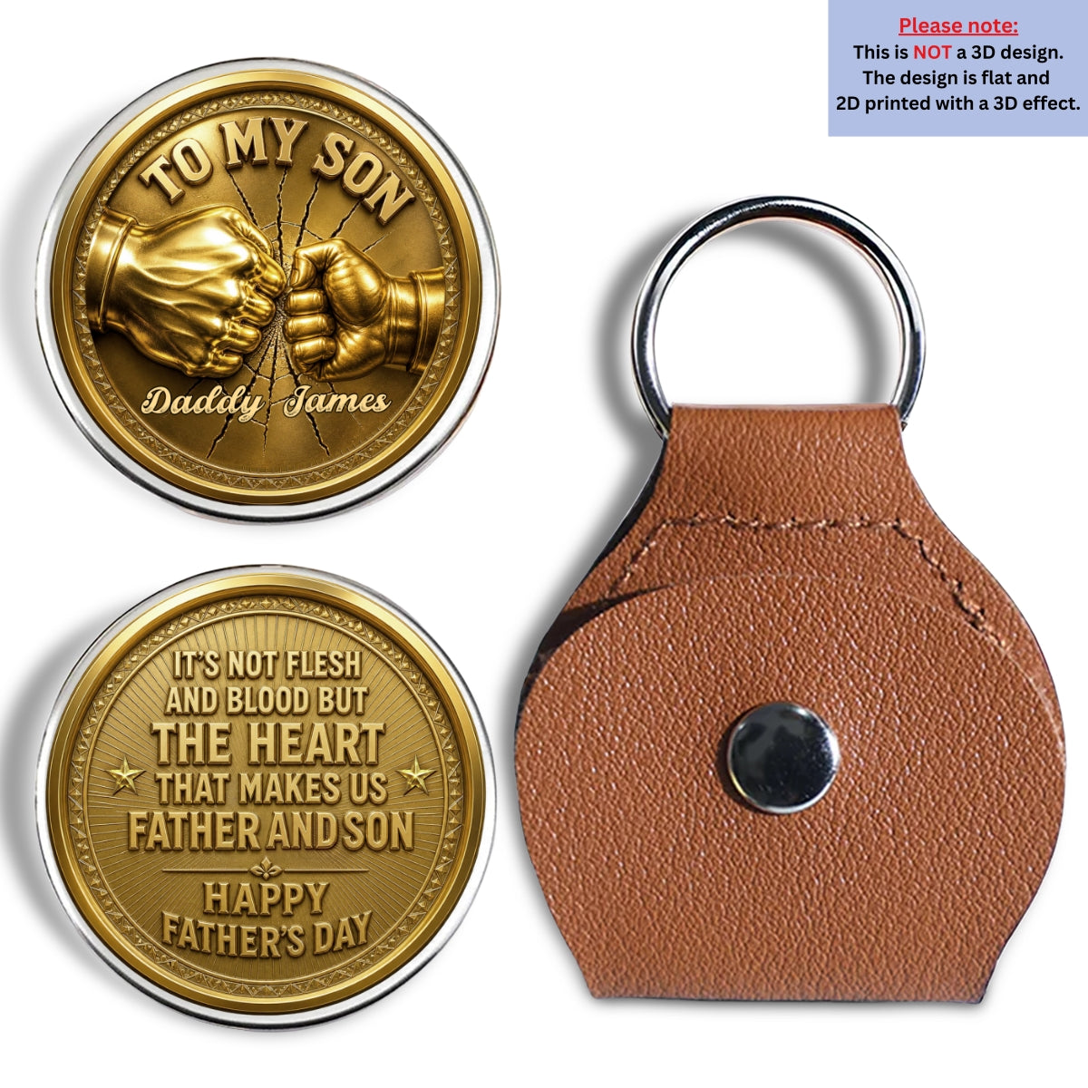 Custom Son Coin Keychain, Father's Day Birthday Gifts • Bonded By Heart - Personalized Pocket Hug