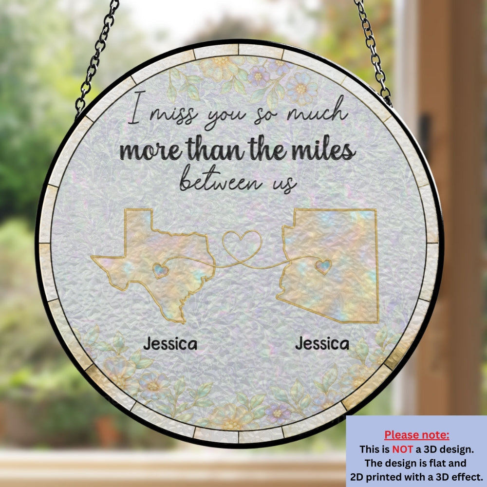 Custom Name Best Friend Hanging Decor, Friendship Birthday Gifts • Distance Makes Us Stronger - Personalized Window Hanging Suncatcher