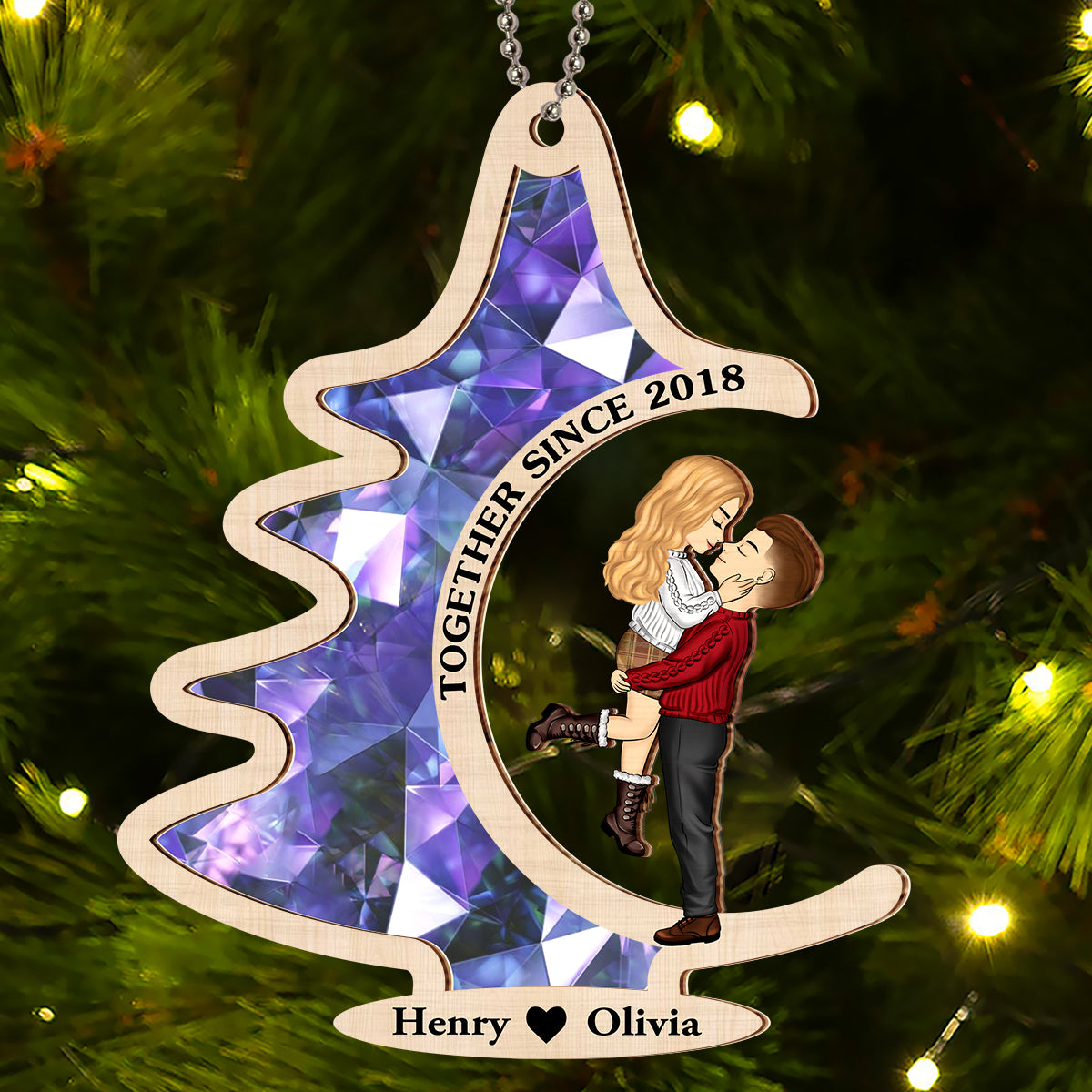 Custom Couple Christmas Ornament, Anniversary Gift •  You Put The Merry In My Christmas - Personalized Suncatcher Ornament