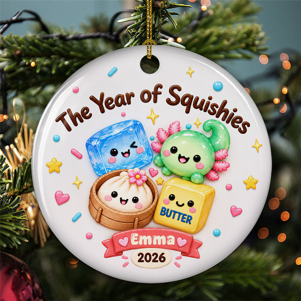Custom Cute Gift For Kids 2026 Dumpling Squishy Hunter • The Year Of Squishies - Personalized 3D Inflated Effect Ceramic Ornament