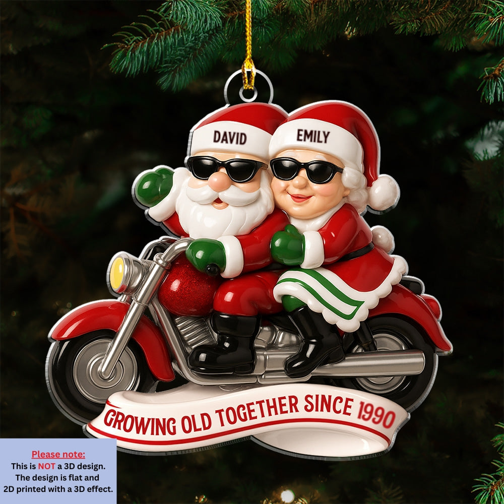 Custom Couple Christmas Ornament, Anniversary Gift •  Grow Old Together Motorcycle - Personalized Acrylic Ornament