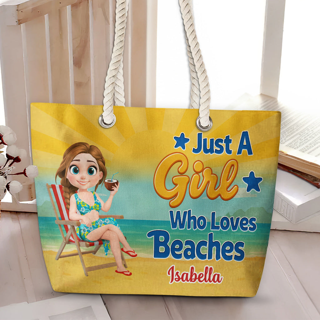 Just A Girl Who Loves Beaches Cartoonize - Personalized Beach Bag