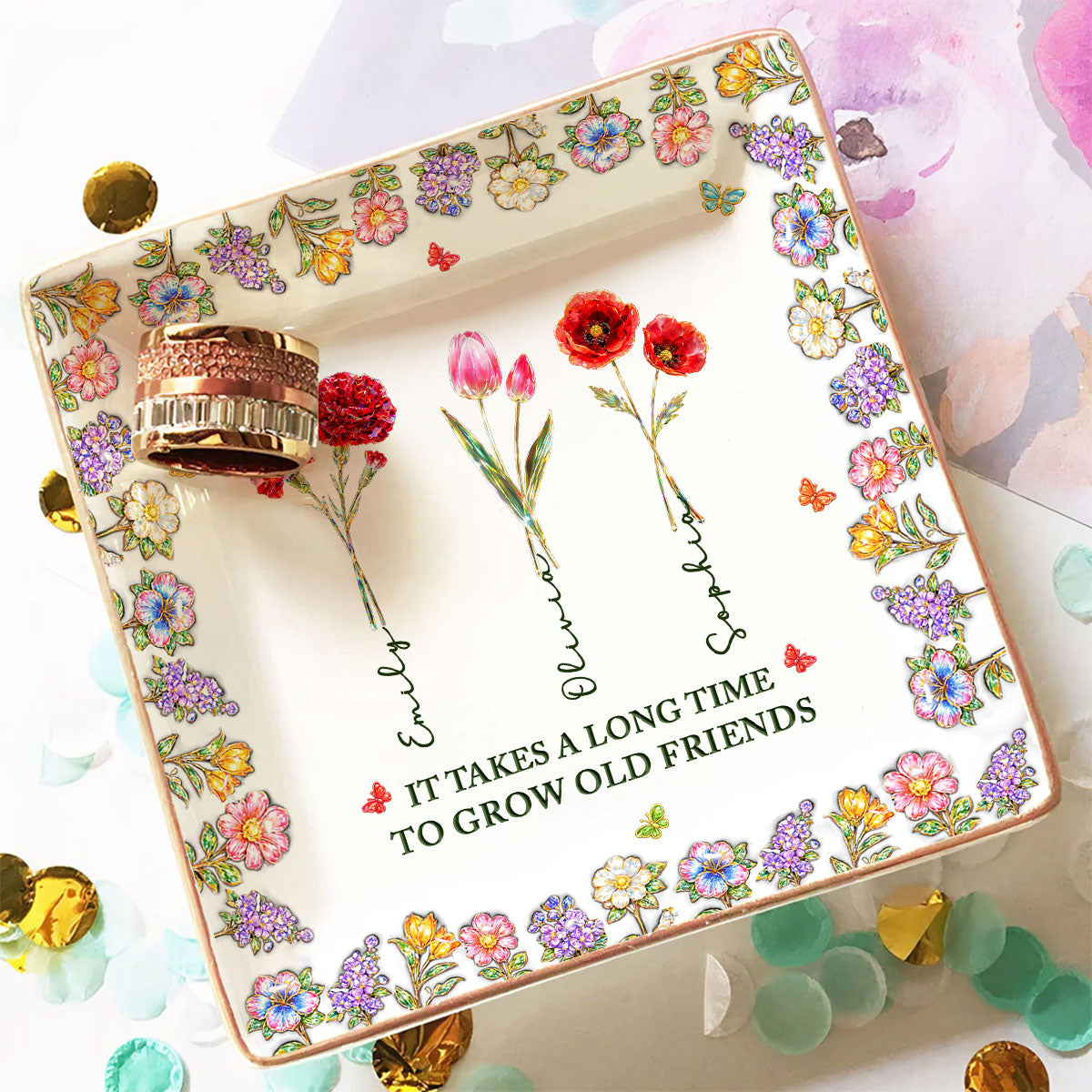 Custom Trinket Dish Gift for Friend, for Soul Sister • My Real Friends Sisters - Personalized 3D Effect Jewelry Dish