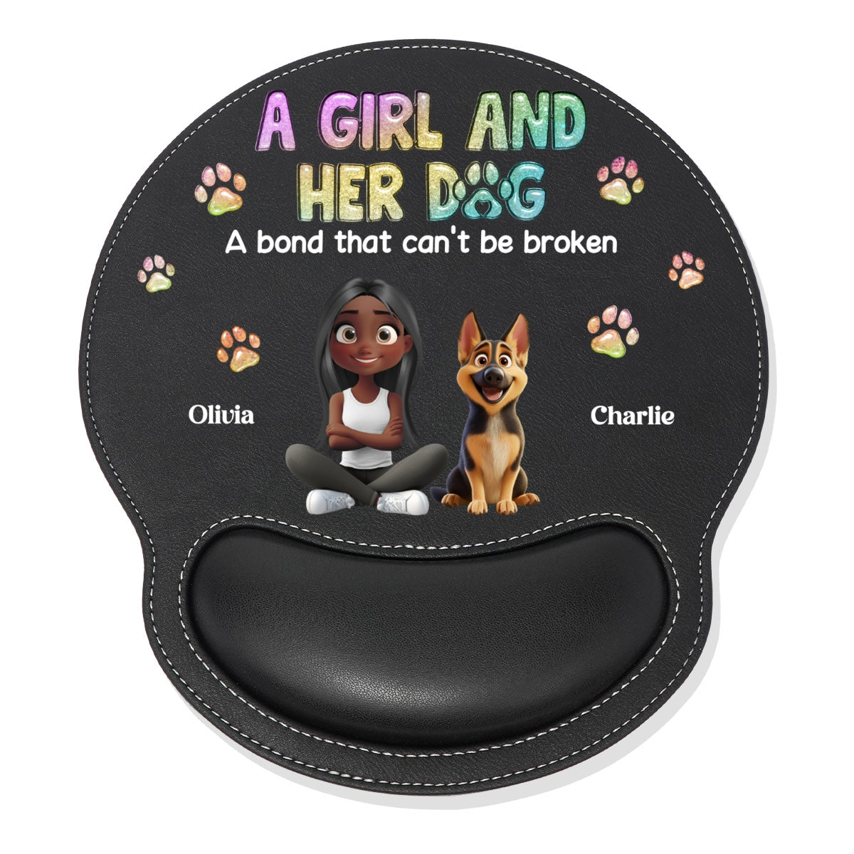 A Girl And Her Dog - Personalized Leather Mouse Pad