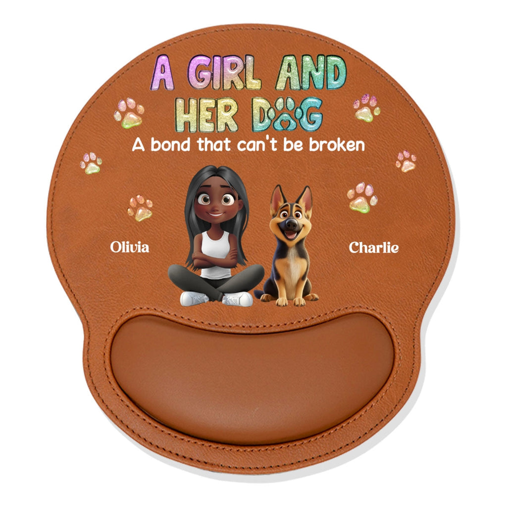 A Girl And Her Dog - Personalized Leather Mouse Pad
