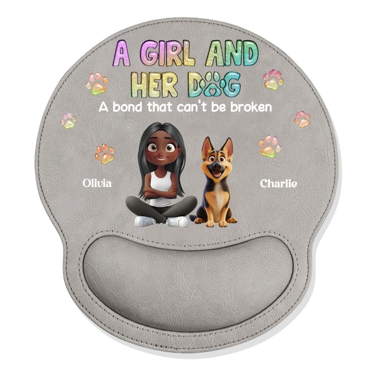 A Girl And Her Dog - Personalized Leather Mouse Pad