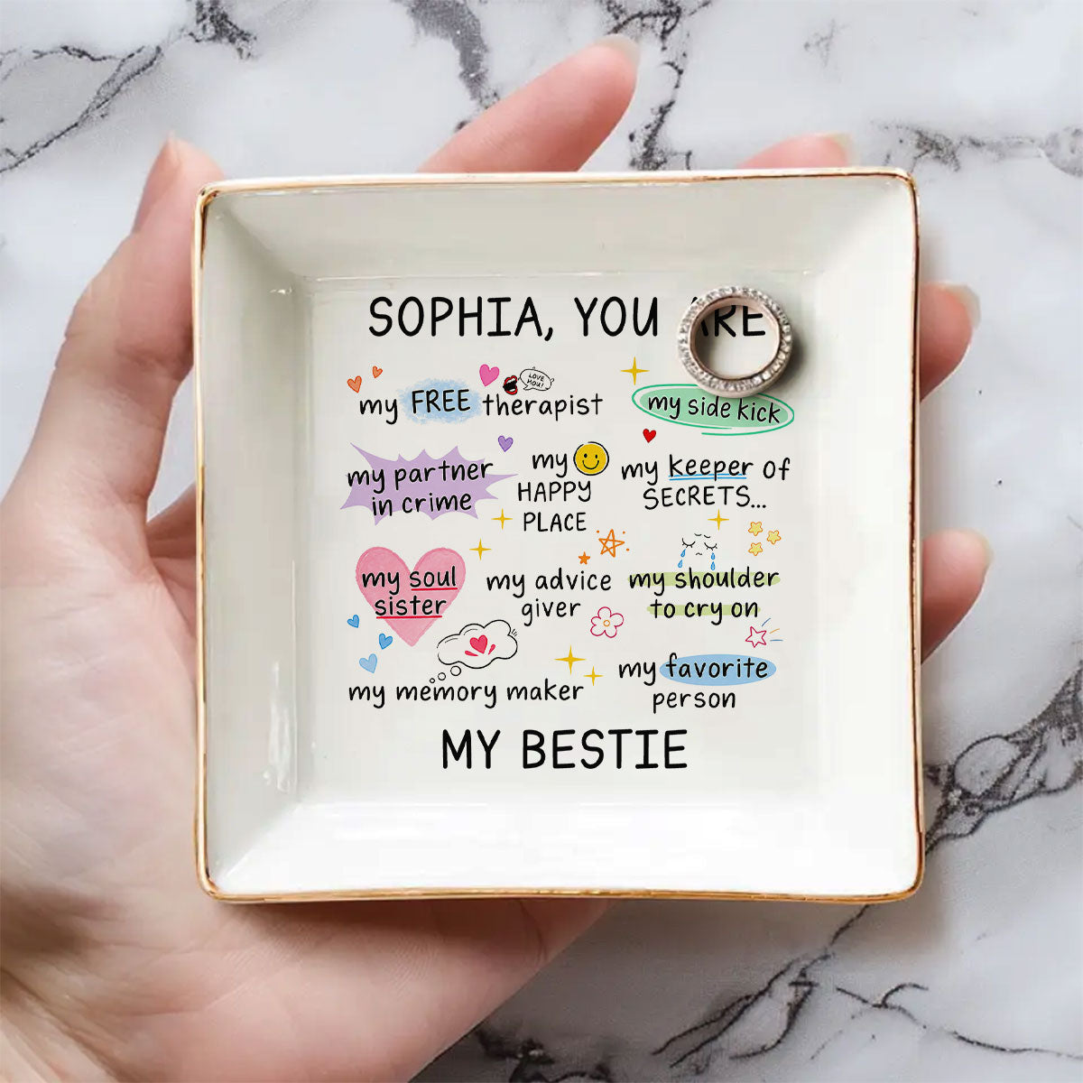 Custom Bestie Trinket Dish, Birthday Christmas Gift For Best Friend • You Are My Favorite Person - Personalized Jewelry Dish