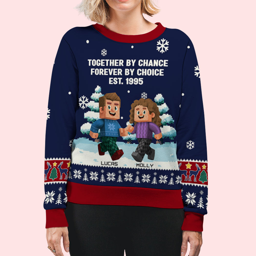 Custom Couple Christmas Sweatshirt, Anniversary Gift • Together By Chance - Personalized All-Over-Print Sweatshirt
