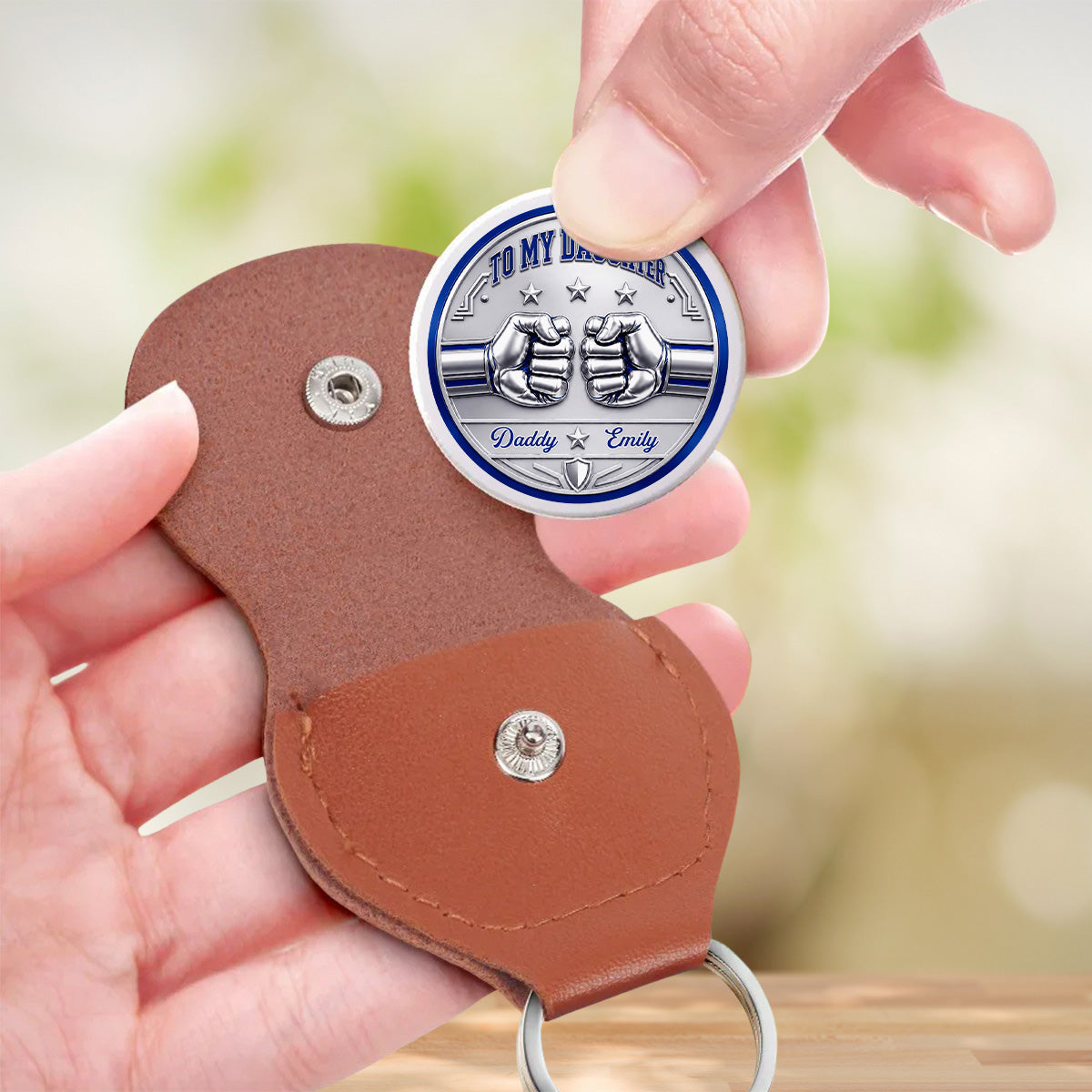 Custom Coin Keychain for Son, Father's Day Birthday Gifts • So Proud Of You - Personalized Pocket Hug