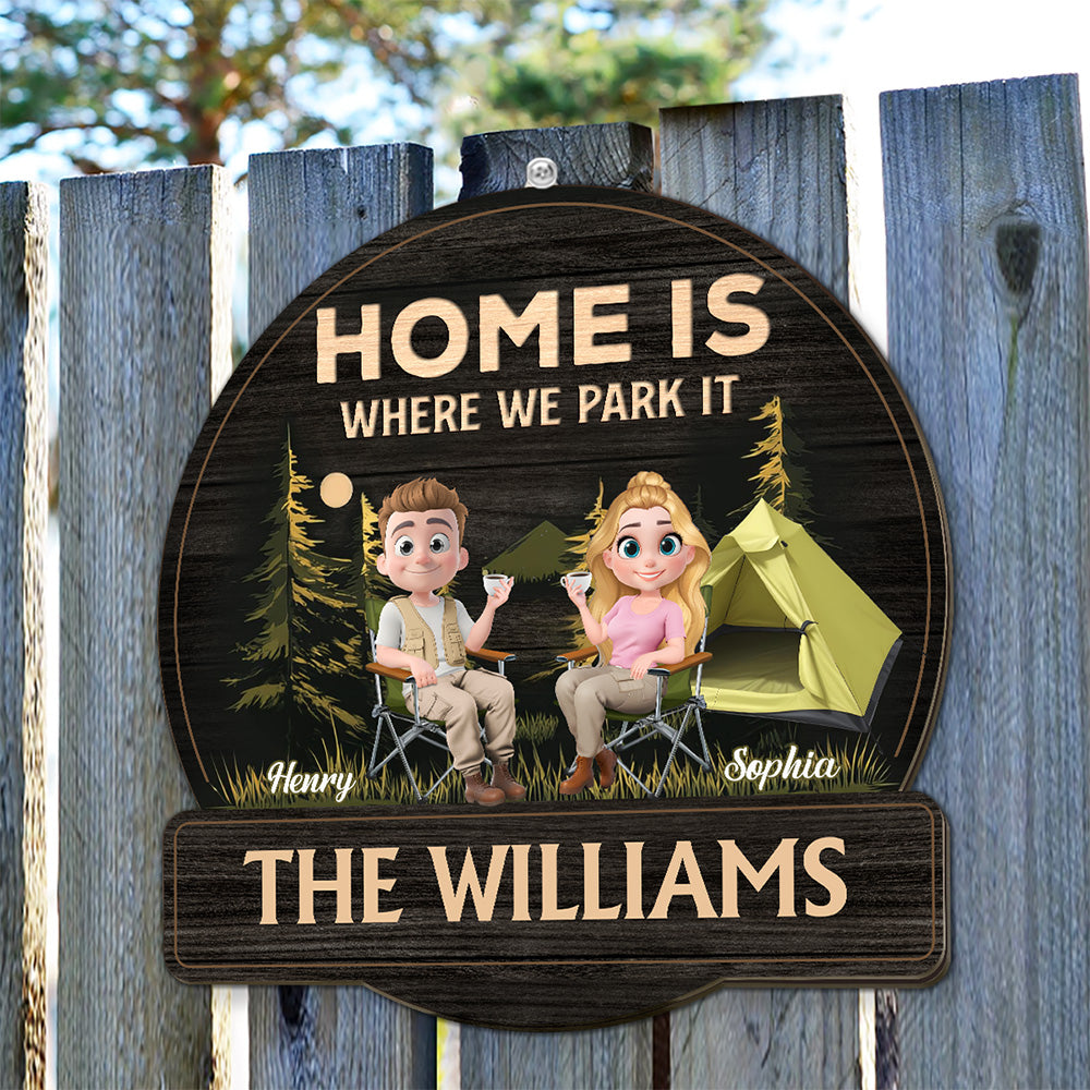Custom Couple Campground Sign, Campsite Outdoor Wall Decor • Sit By The Campsite - Personalized Wood Sign
