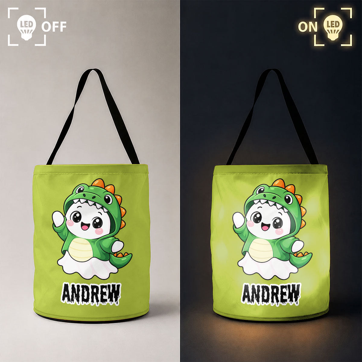 Trick Or Treat Ghost - Personalized Light Up Basket