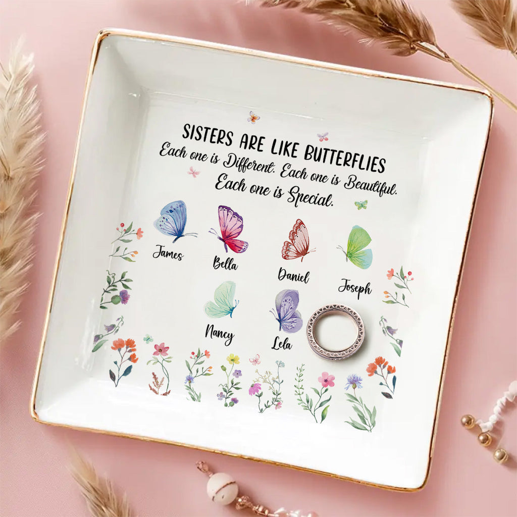 Custom Bestie Trinket Dish, Birthday Christmas Gift For Best Friend • Sister Are The Gardeners Of Our Souls - Personalized Jewelry Dish
