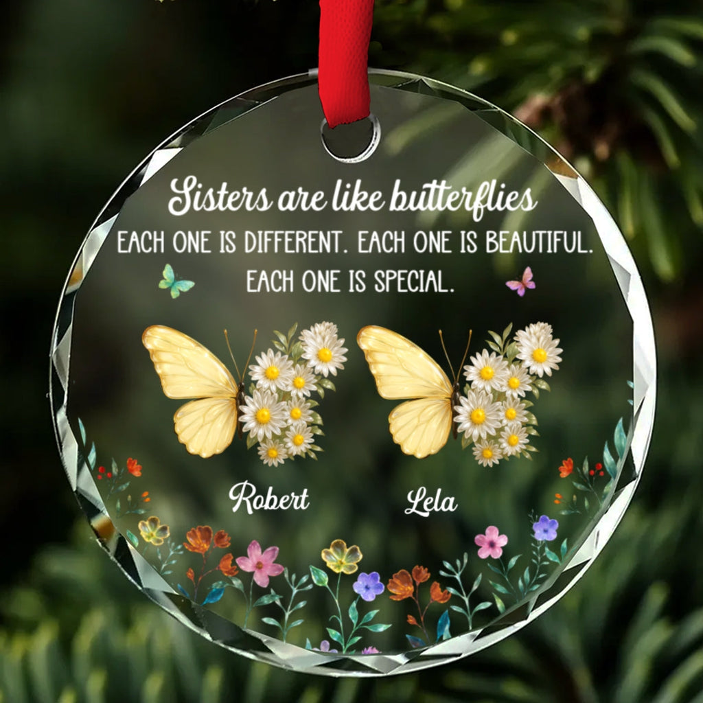 Custom Sister Christmas Ornament •  Sparkling Wings For Friends - Personalized Glass Ornament