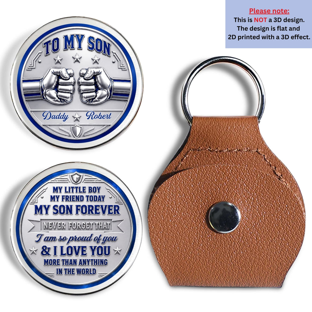 Custom Coin Keychain for Son, Father's Day Birthday Gifts • So Proud Of You - Personalized Pocket Hug