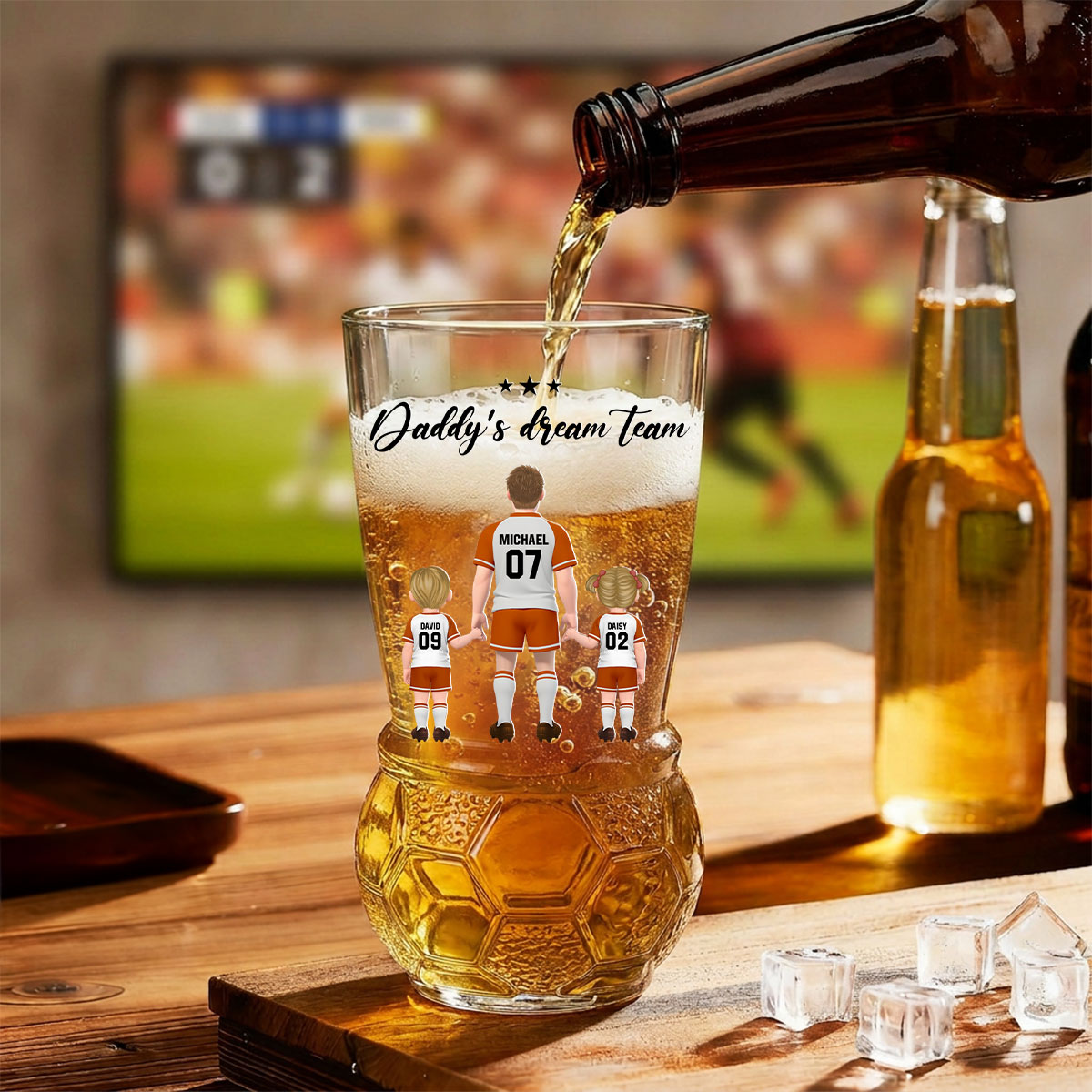 Family Goals - Personalized Football Beer Glass