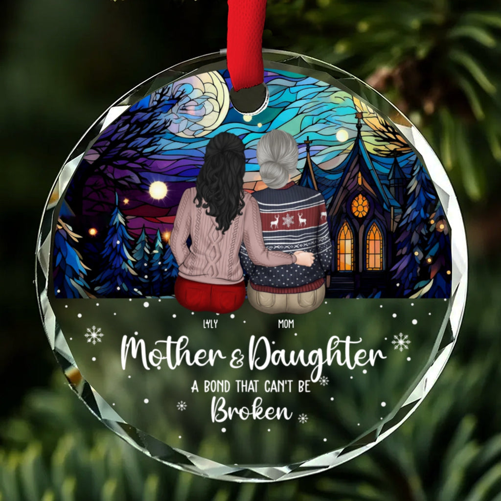 Custom Family Ornament, Christmas Gift for Family Members •  The Bond Between A Girl And Her Mom - Personalized Glass Ornament
