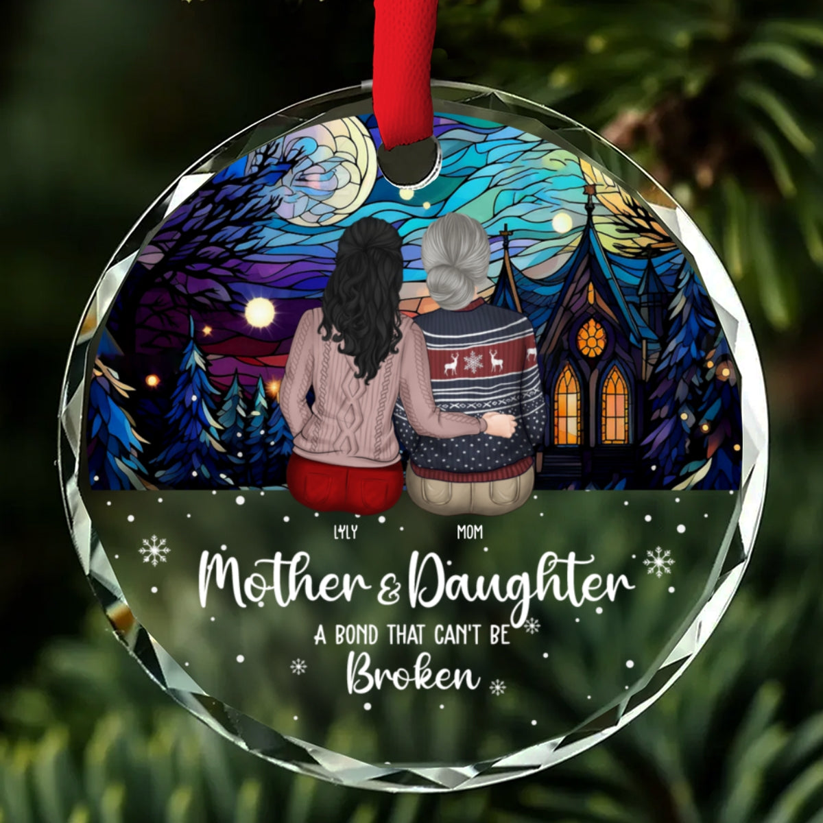 Custom Family Ornament, Christmas Gift for Family Members •  The Bond Between A Girl And Her Mom - Personalized Glass Ornament