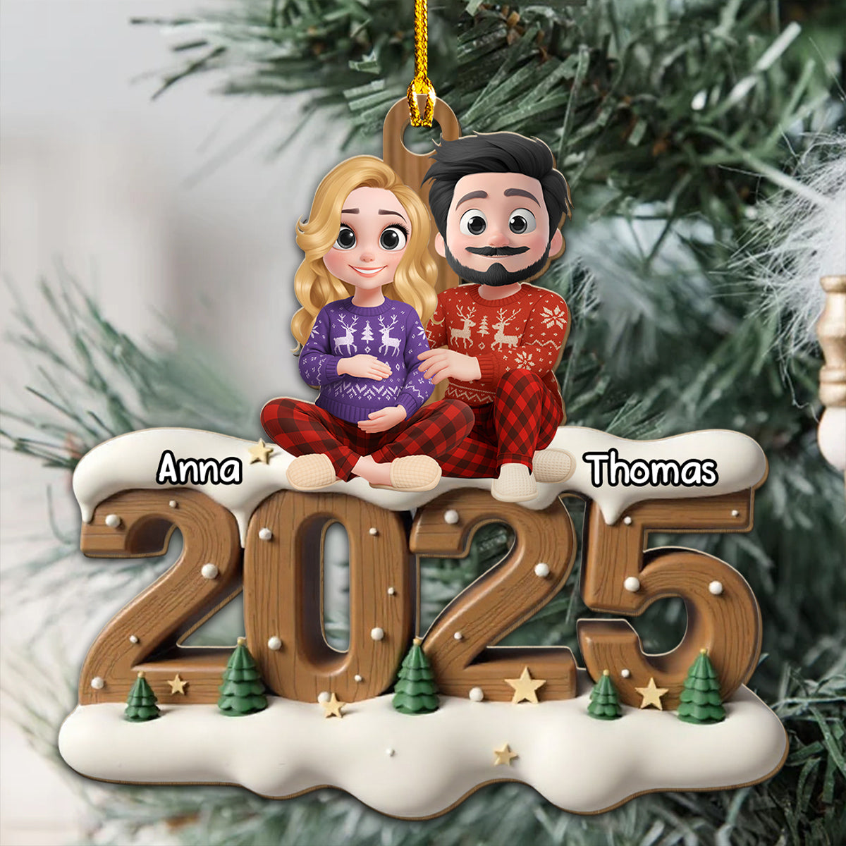 Custom Family Ornament, Christmas Gift for Family Members •  Expecting Parents - Personalized 3D Effect Wood Ornament