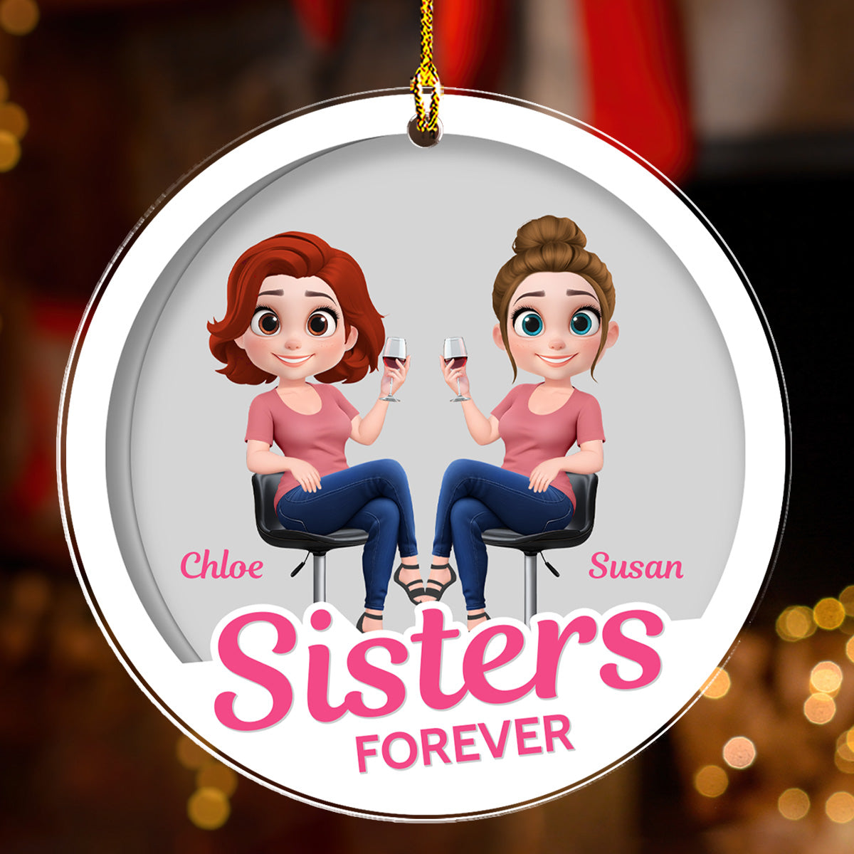 Custom Friendship Christmas Ornament, Best Friend Gift •  Besties Together Figure - Personalized Acrylic Ornament