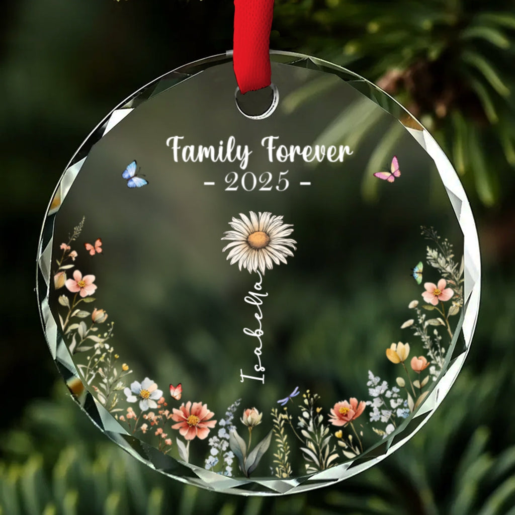 Custom Family Ornament, Christmas Gift for Family Members •  Feliz Navidad Flower - Personalized Glass Ornament