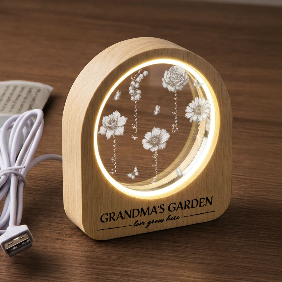 Grandma Birth Month Garden - Personalized 3D Crystal Photo Portrait LED
