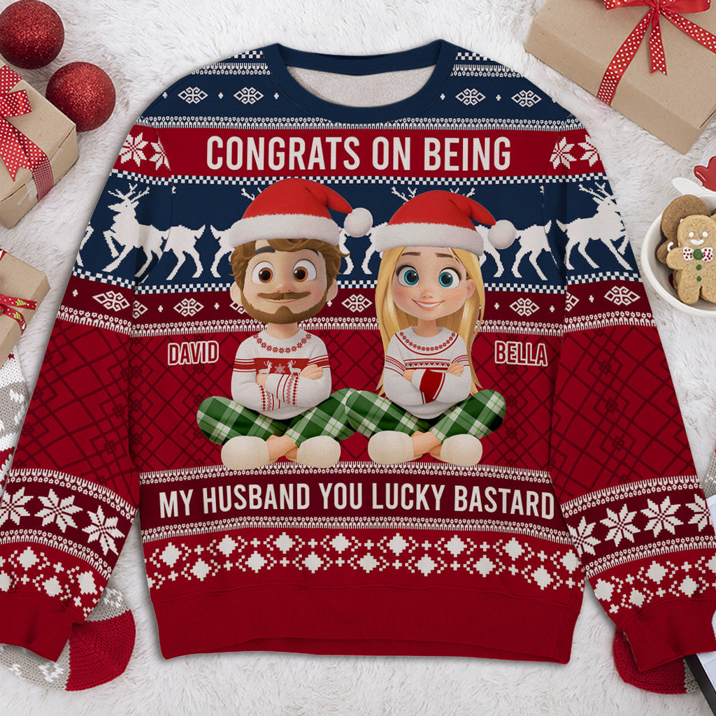 Custom Couple Christmas Sweatshirt, Anniversary Gift • Congrats My Husband - Personalized All-Over-Print Sweatshirt