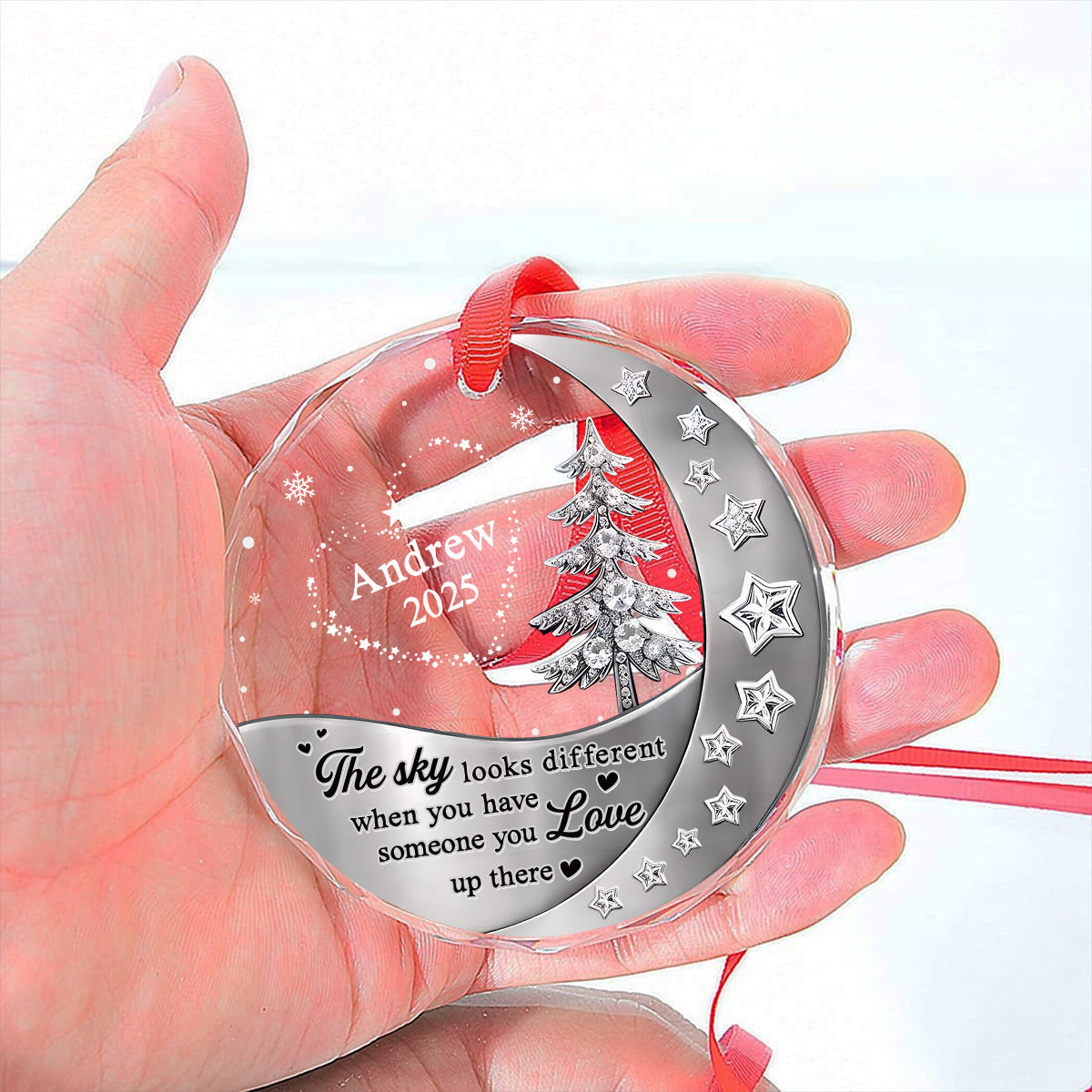 Custom Memorial Christmas Ornament, Sympathy Keepsake •  Not The Same Sky - Personalized 3D Effect Glass Ornament