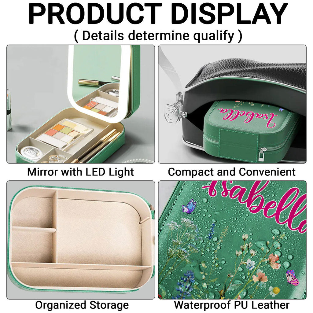 Vintage Floral - Personalized Jewelry Box With LED Mirror