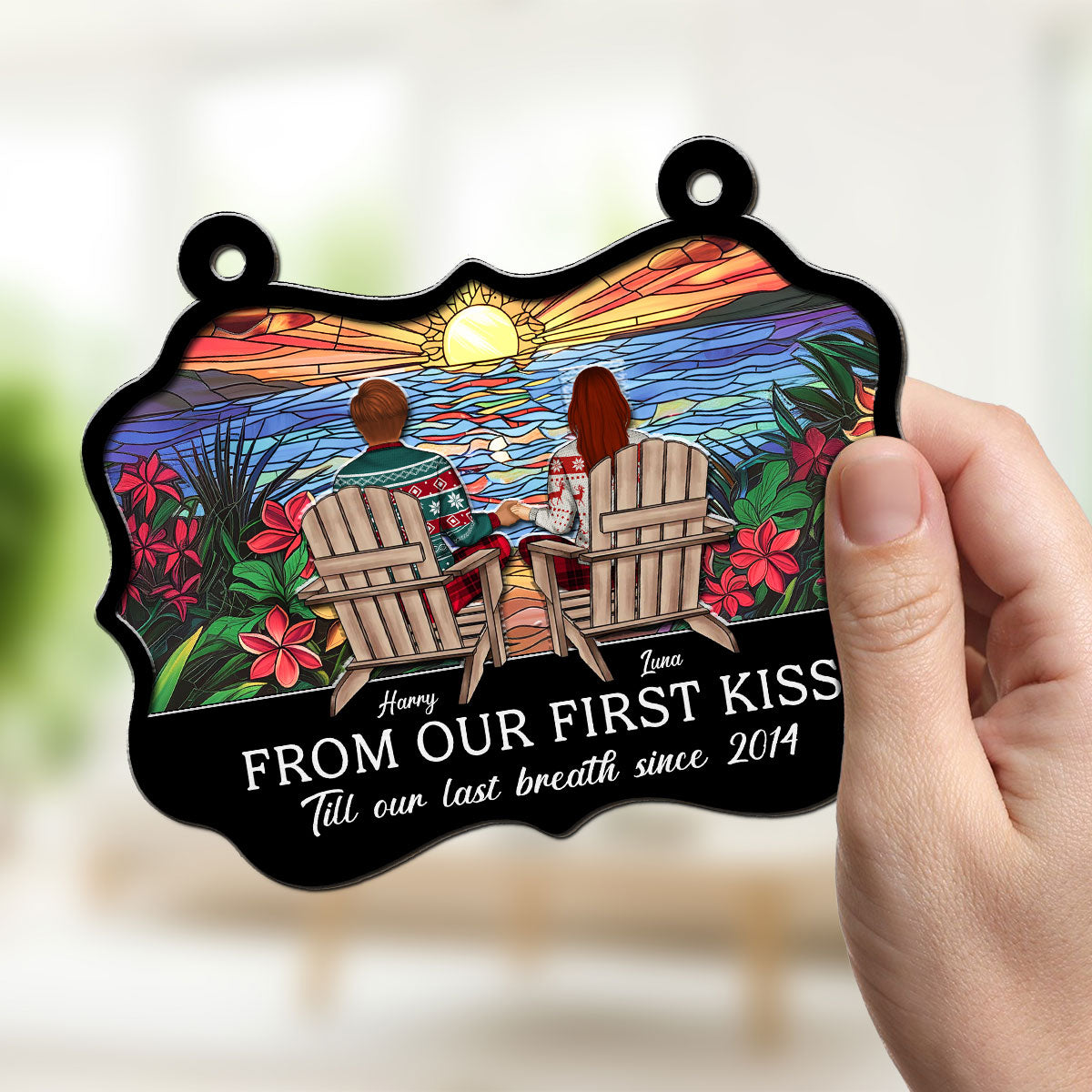 Custom Christmas Couple Hanging Decor, Anniversary Wedding Gifts • Till Our Last Breath - Personalized Suncatcher