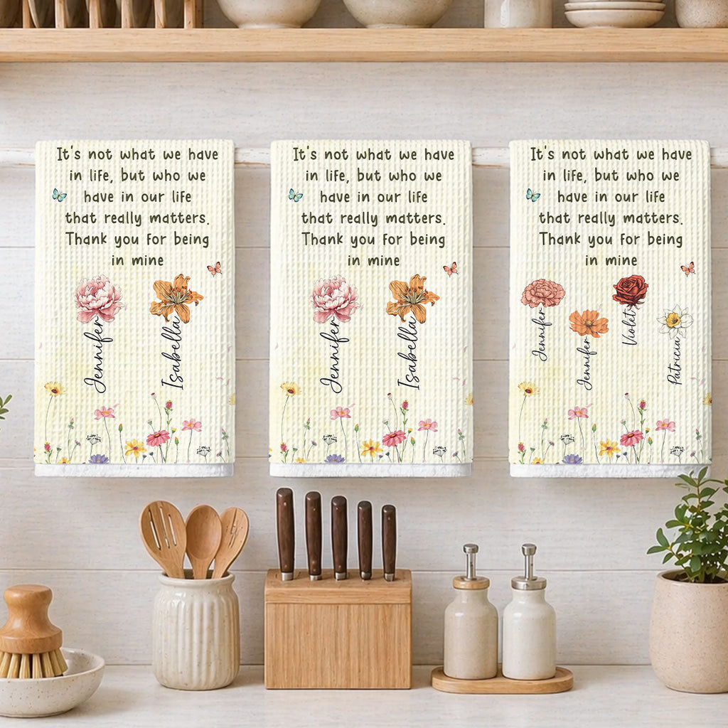 Custom Sister Kitchen Towel With Names, Birthday Christmas Gift For Sister Sibling • Thank You For Being In Mine - Personalized Kitchen Towel