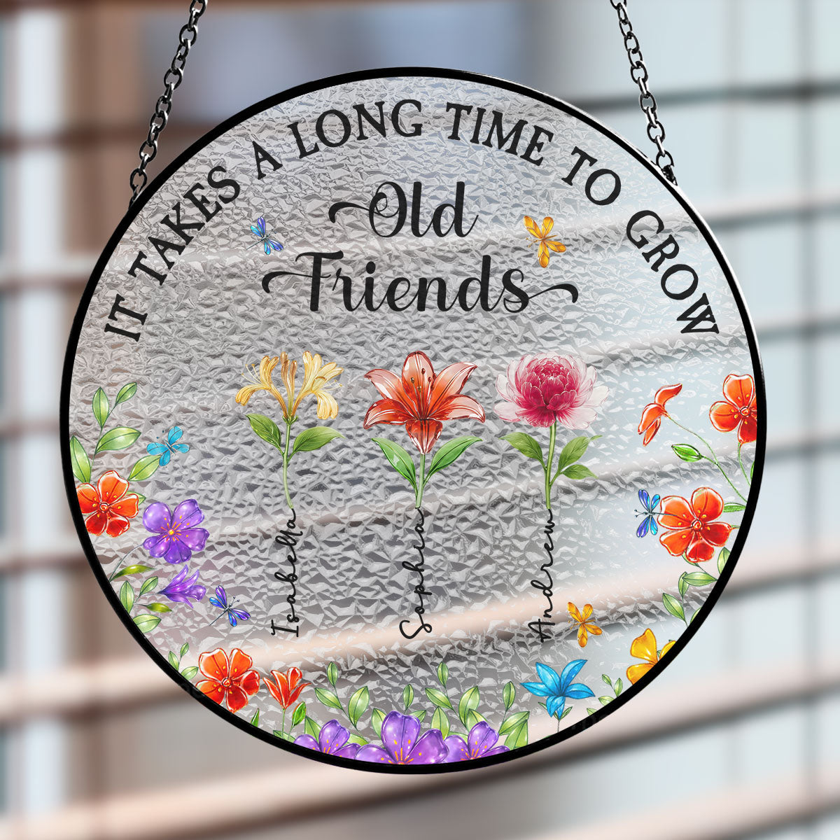 Custom Best Friend Hanging Decor, Friendship Birthday Gifts • Grow Old Friend Crystal Flower - Personalized Window Hanging Suncatcher