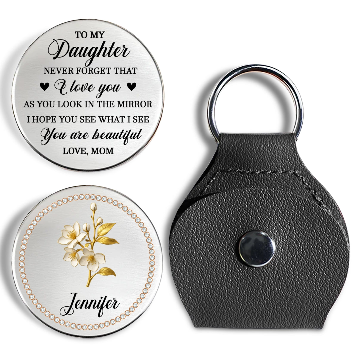 Custom Daughter Coin Keychain, Mother's Day Birthday Gifts • How Beautiful You Are - Personalized 3D Effect Pocket Hug