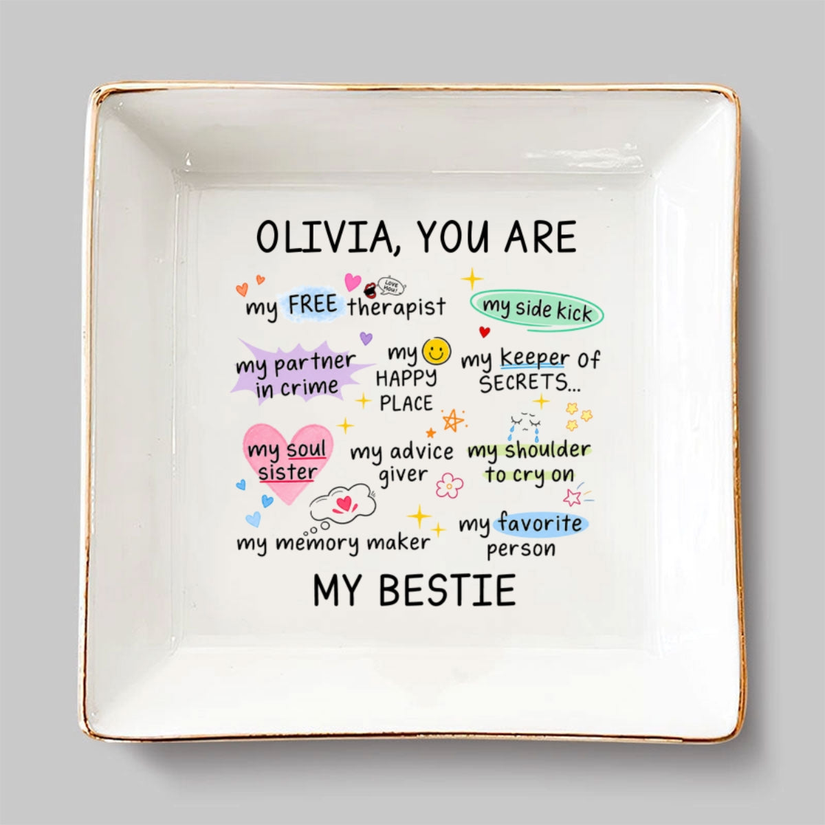 Custom Bestie Trinket Dish, Birthday Christmas Gift For Best Friend • You Are My Favorite Person - Personalized Jewelry Dish