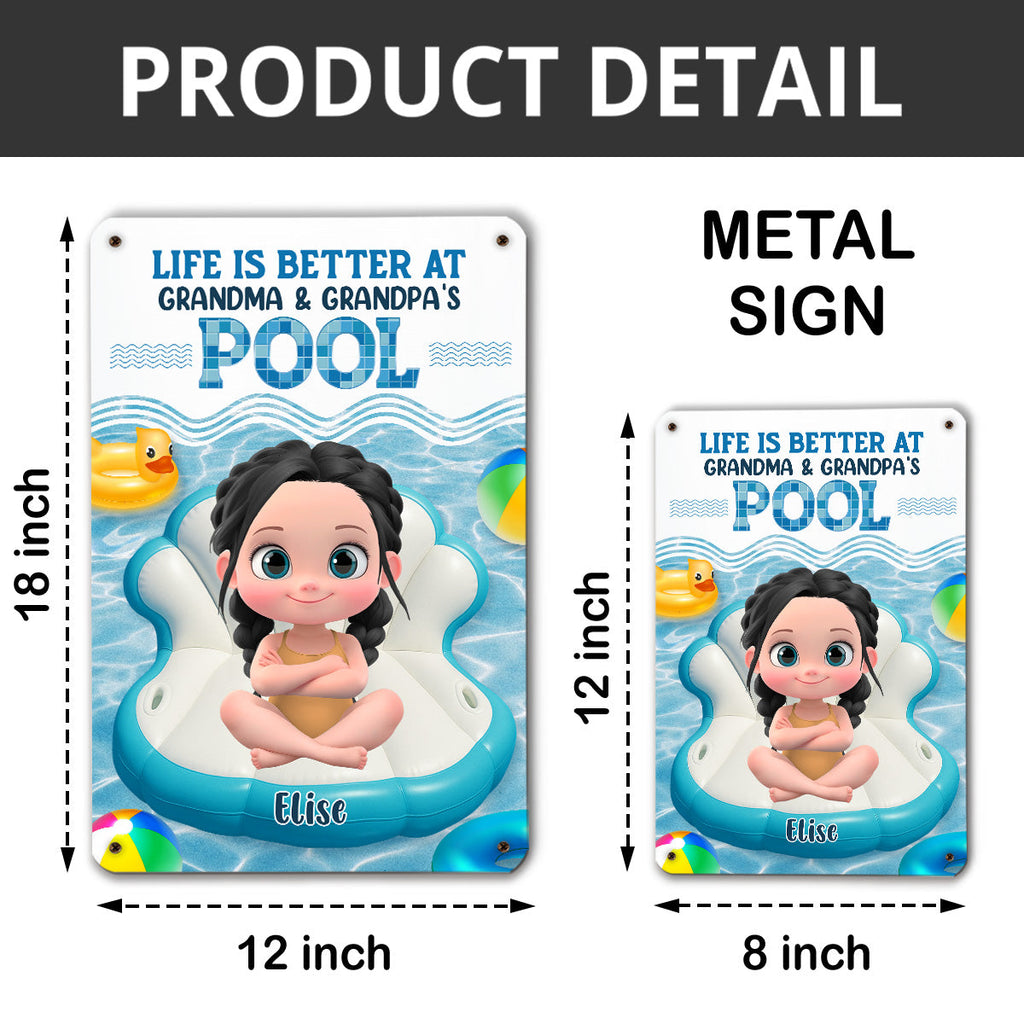Custom Grandma & Grandpa Summer Backyard, Patio & Porch Decor • Better At Grandma Pool - Personalized Metal Sign