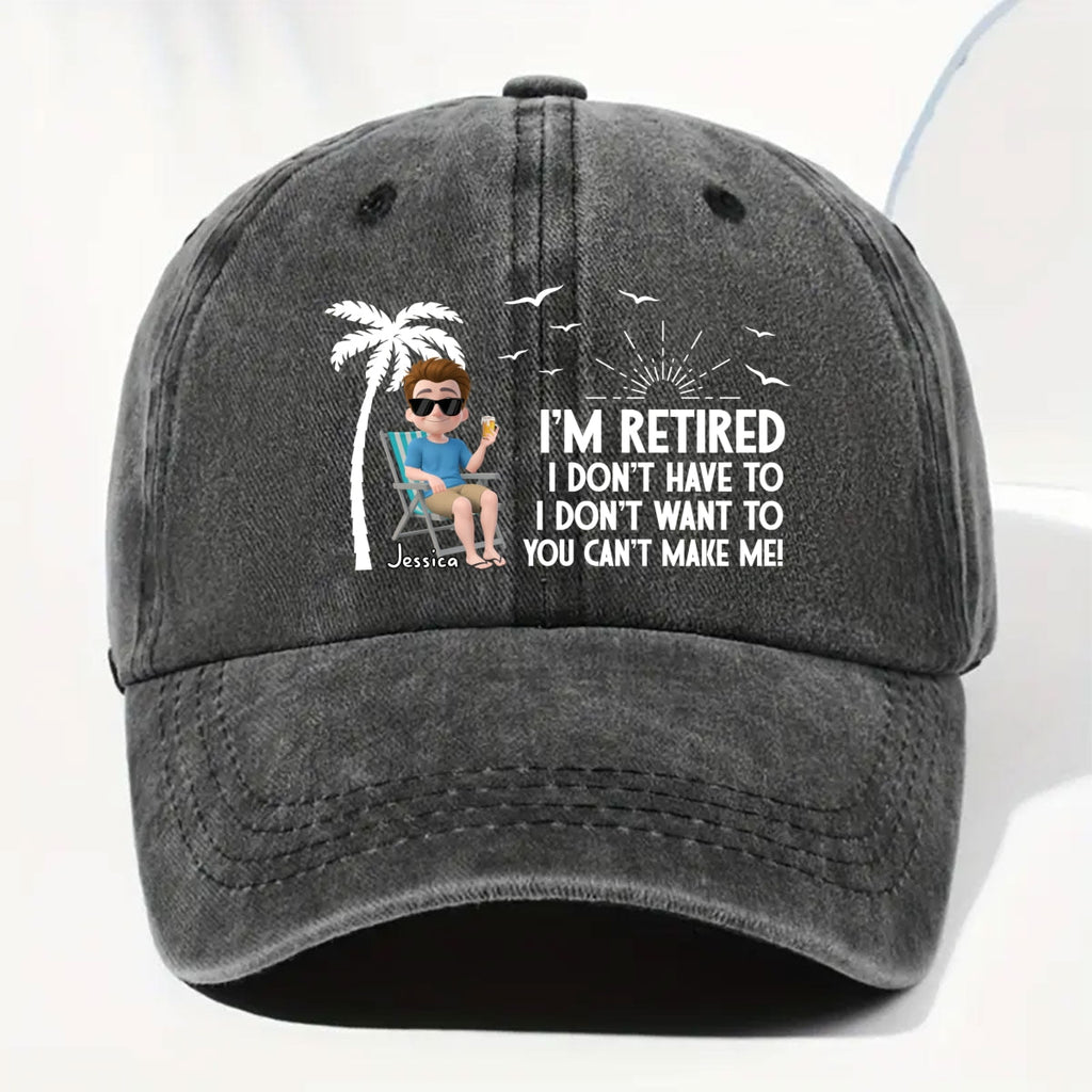 I Am Retired - Personalized Vintage Washed Denim Cap