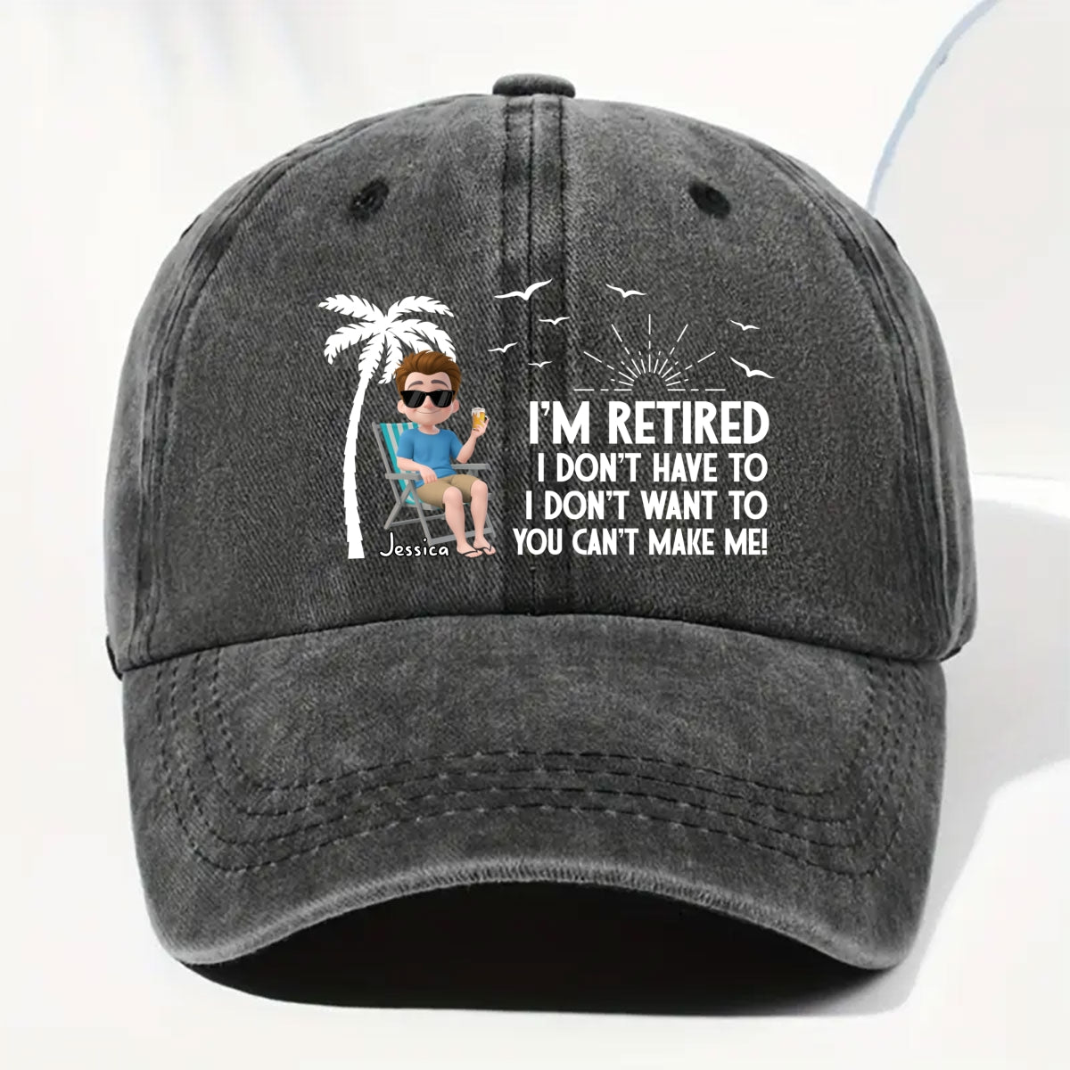 I Am Retired - Personalized Vintage Washed Denim Cap