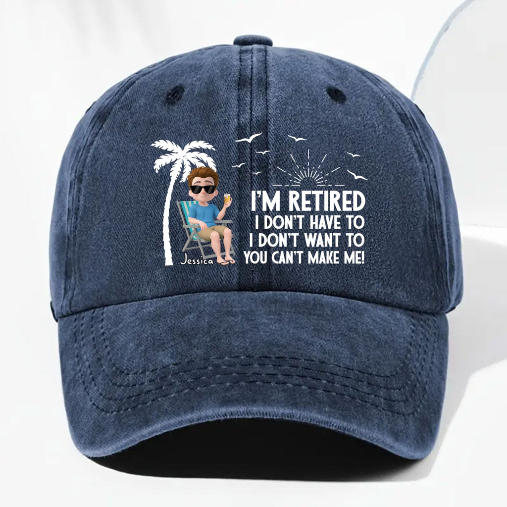 I Am Retired - Personalized Vintage Washed Denim Cap