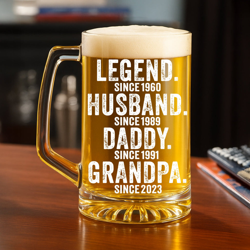 Legend Husband Dad Grandpa - Personalized Beer Glass With Handle