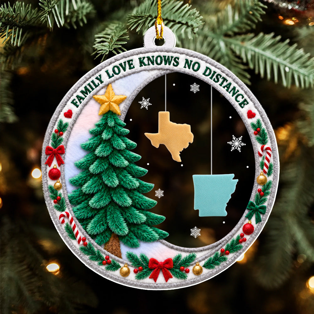 Custom Keepsake Christmas Ornament •  Hearts Together Miles Apart - Personalized Acrylic Ornament