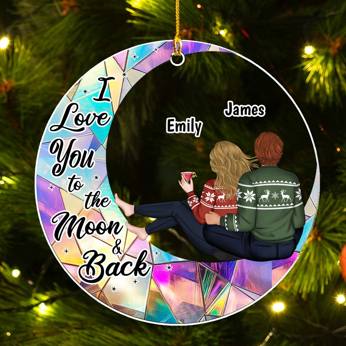 Custom Couple Christmas Ornament, Anniversary Gift •  To The Moon And Back - Personalized Acrylic Ornament