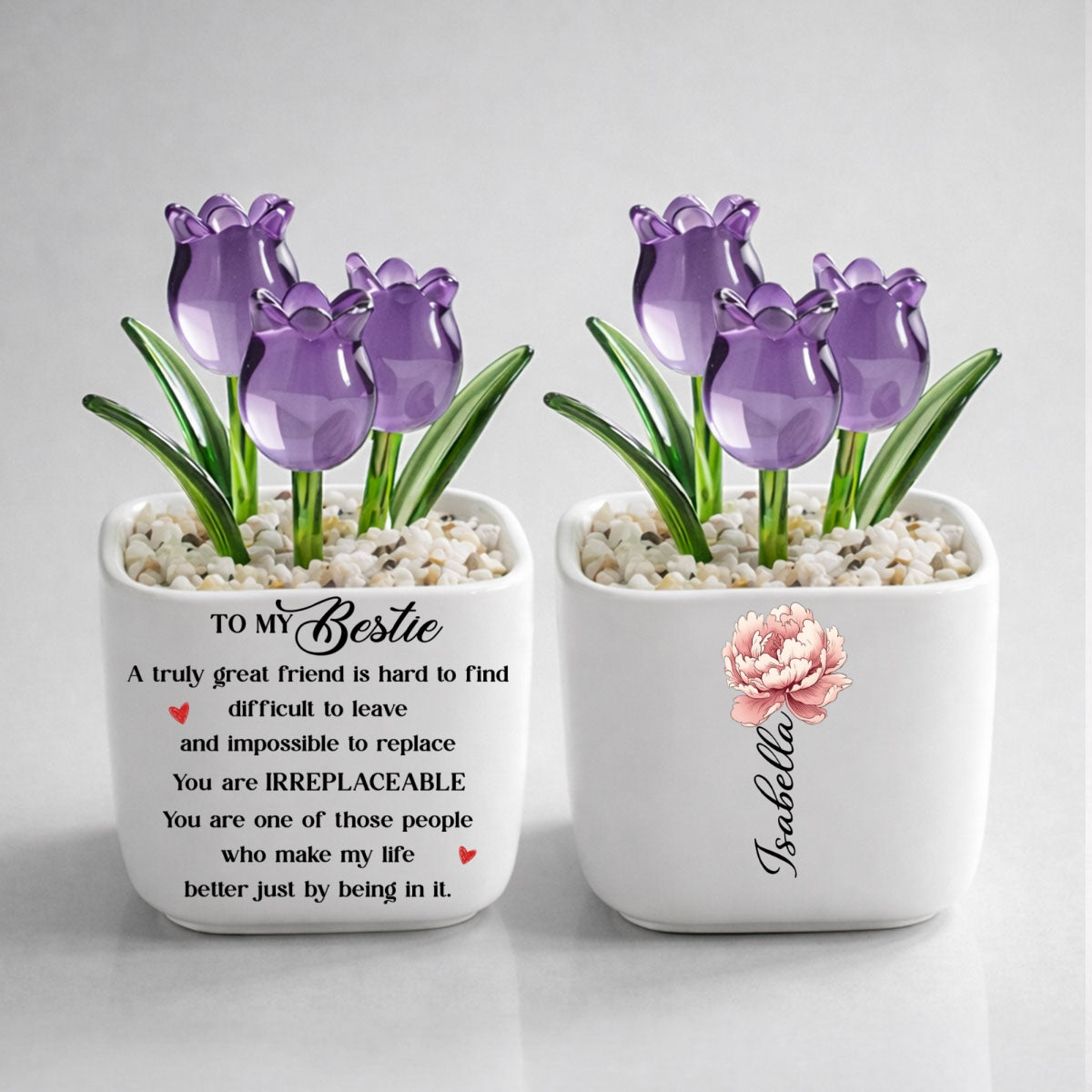 Custom Flower Keepsake, Glass Home Decor Gift for Best Friend • You Are Irreplaceable - Personalized Glass Everlasting Tulips