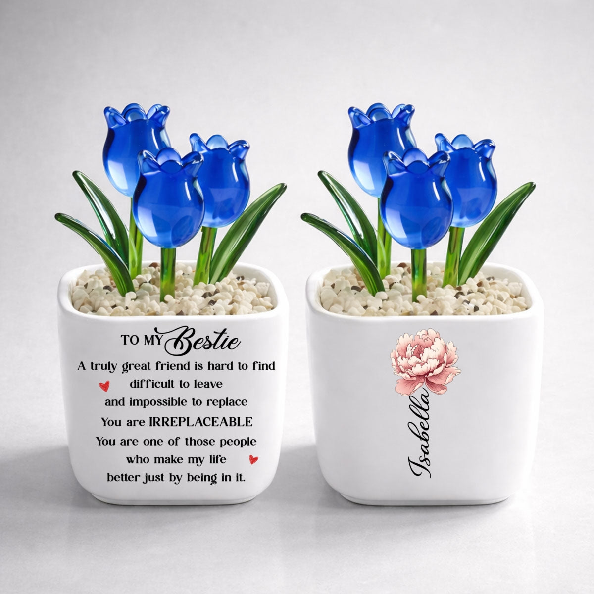 Custom Flower Keepsake, Glass Home Decor Gift for Best Friend • You Are Irreplaceable - Personalized Glass Everlasting Tulips