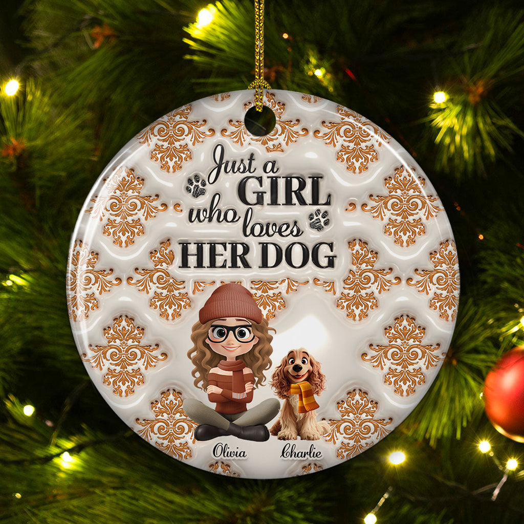 Custom Keepsake Christmas Ornament •  Pumskin Girl And Dog - Personalized 3D Inflated Effect Ceramic Ornament
