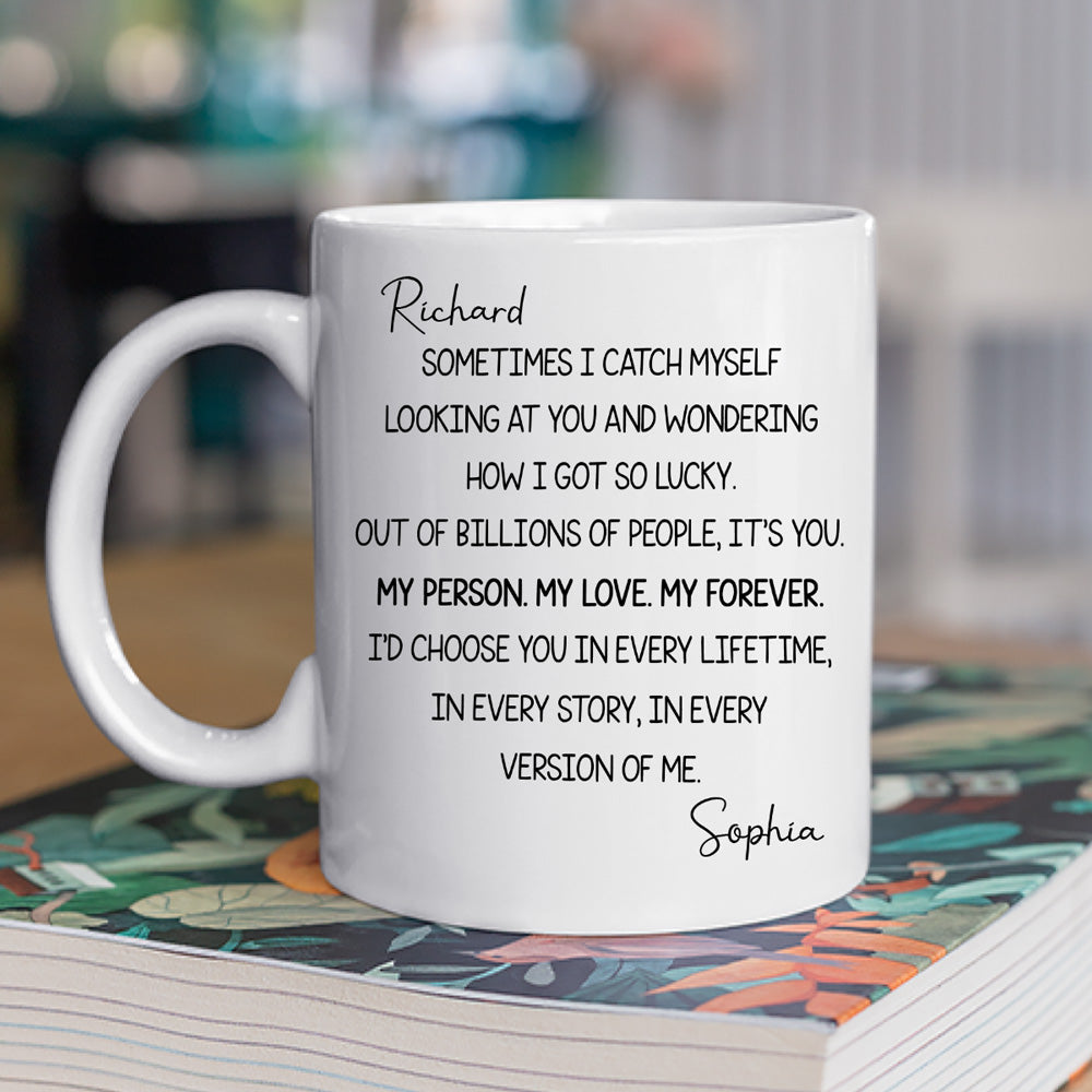 Custom Anniversary Keepsake Gifts For Couple • How I Got So Lucky - Personalized Coffee Mug
