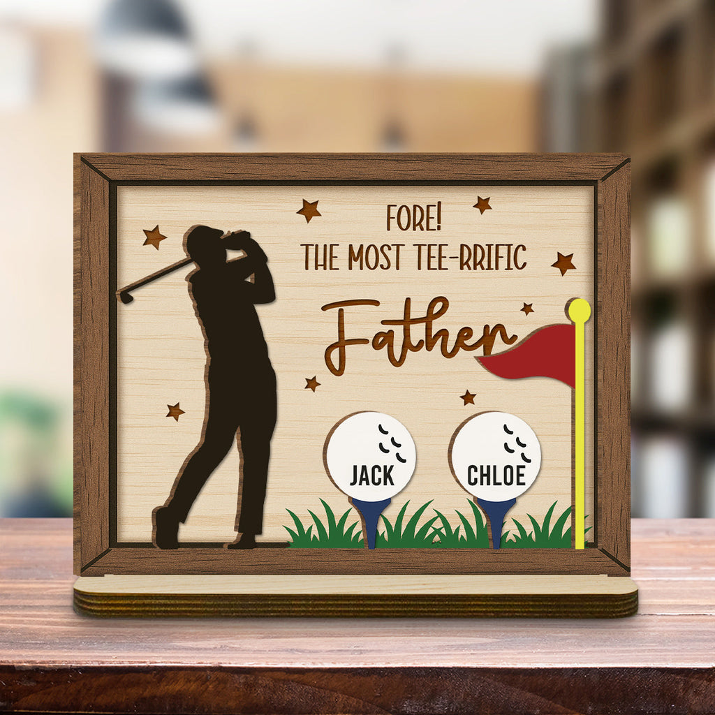 Custom Decor for Husband, Gift for Him • Best Dad On The Green - Personalized 2-Layer Wood Plaque With Flat Base