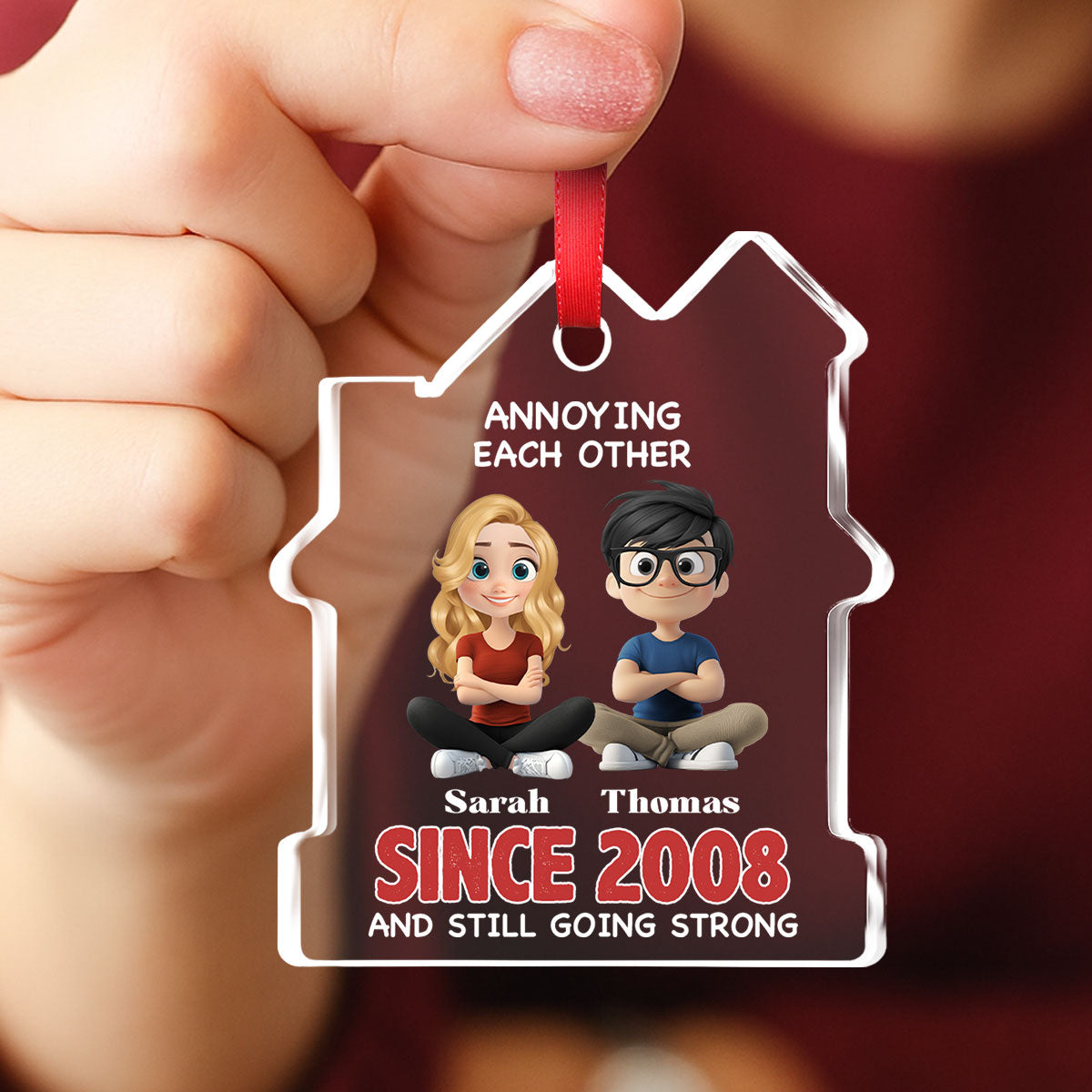 Custom Couple Christmas Ornament, Anniversary Gift •  Together Forever - Personalized House Shaped Glass Ornament