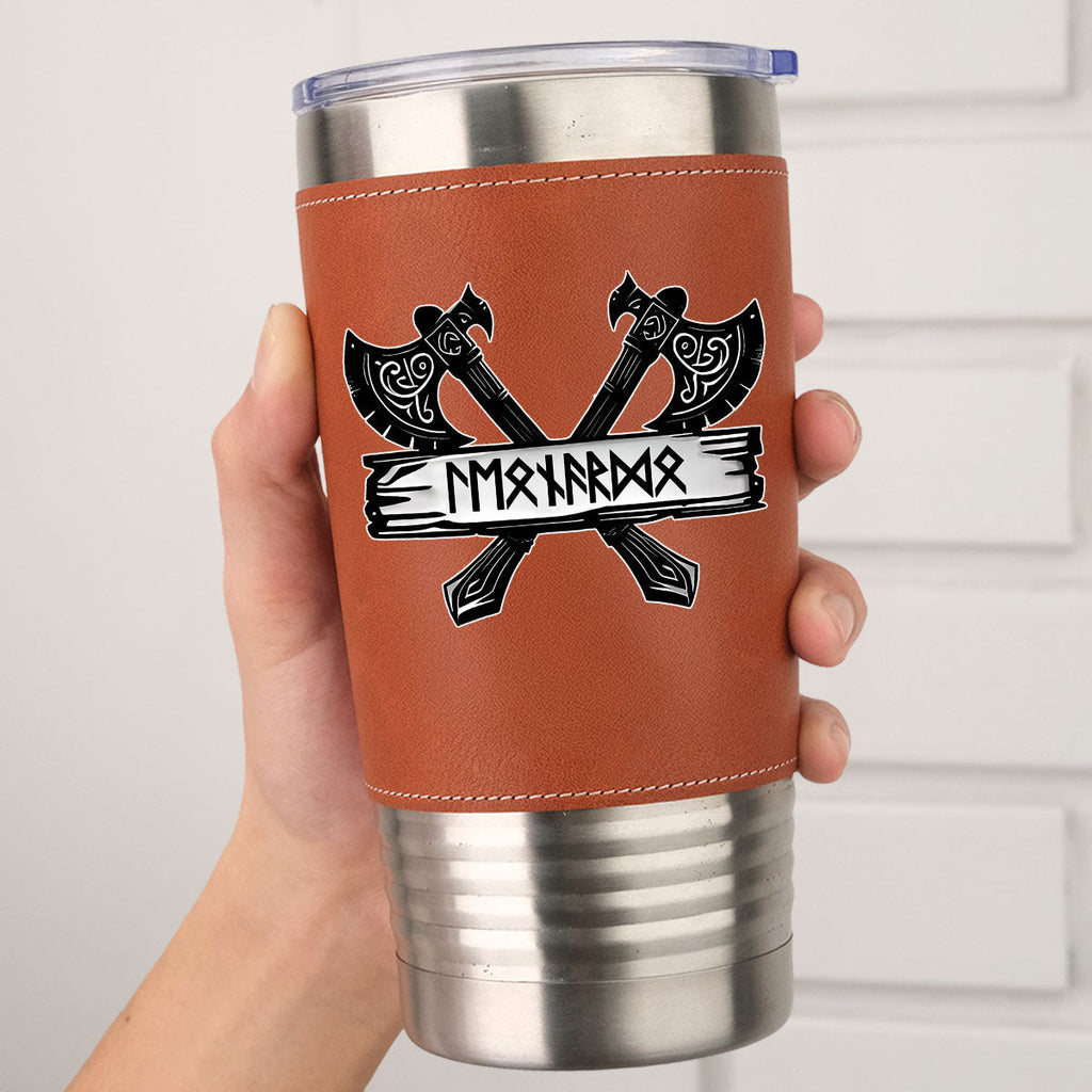 Custom Christmas Birthday Gifts For Dad • Rune Marked Viking - Personalized Leather Tumbler