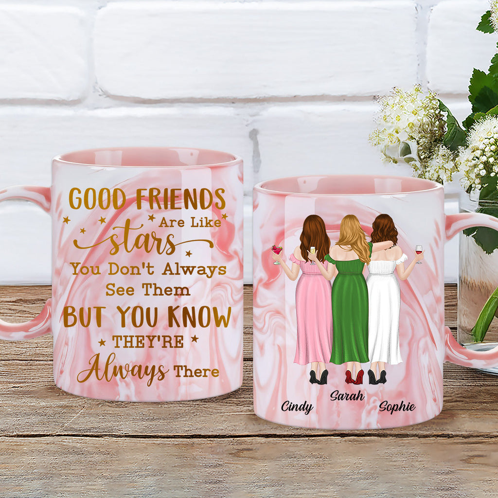 Custom Best Friend, Christmas & Birthday Friendship Keepsake Gift • Friends We Never Walk Alone - Personalized Pink Marble Mug