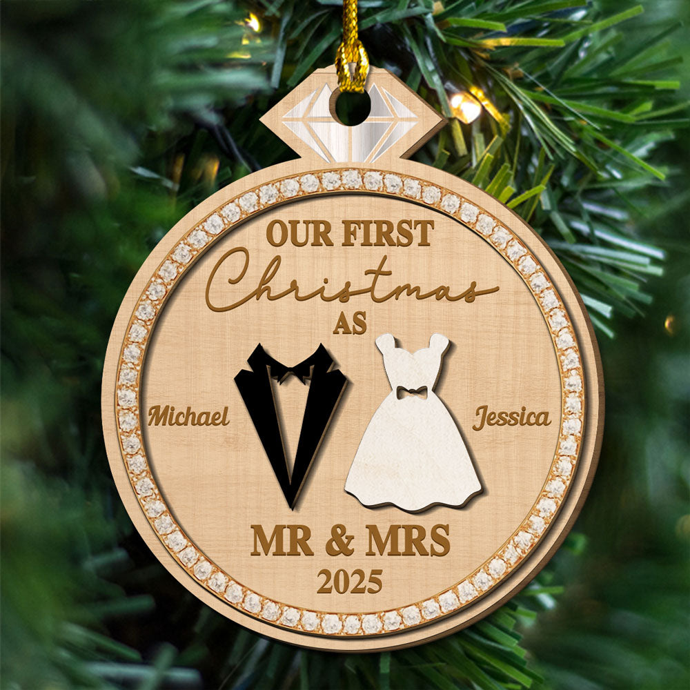 Custom Keepsake Christmas Ornament •  Couple First Christmas - Personalized Freeshape 2-layered Wood Ornament
