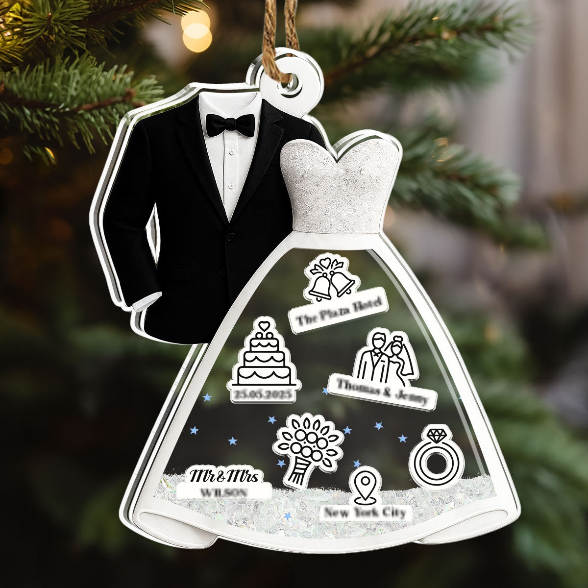 Custom Couple Christmas Ornament, Anniversary Gift •  One Day To Day One - Personalized Acrylic Shaker Ornament